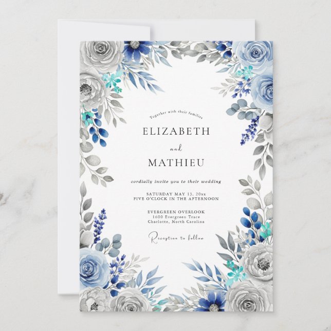 Steel Blue Frosty Winter Wedding Invitation (Front)
