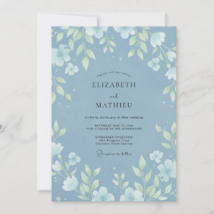 Steel Blue Leaf Wedding Invitation