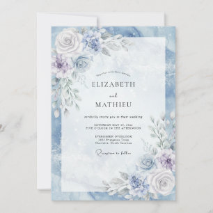 Steel Blue Luminous Winter Wedding Invitation