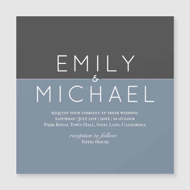 "steel Blue MAGNETIC Wedding Save The Date Invite (Front)