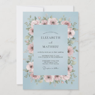 Steel Blue Mauve Wildflower Wedding Invitation