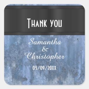 Steel blue metal thank you square sticker