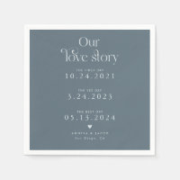 Steel Blue Our Love Story Retro Wedding Napkin