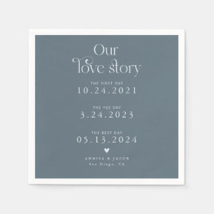 Steel Blue Our Love Story Retro Wedding Napkin