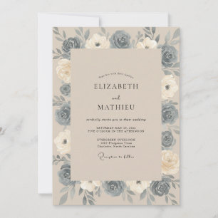 Steel Blue Peony Wedding Invitation