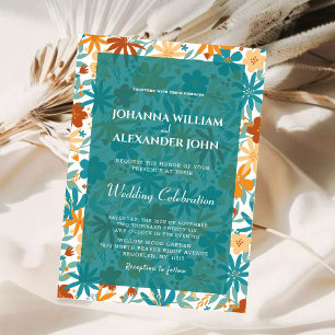 Steel Blue Photo Colourful Wildflower Boho Wedding Invitation