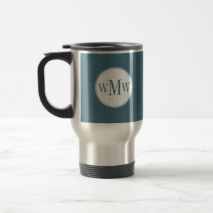 Steel Blue Pinstripe Monogram Travel Mug