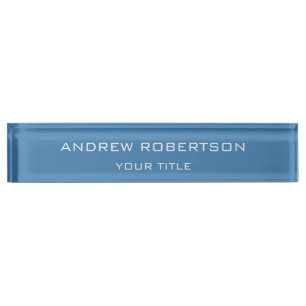 Steel Blue Plain Elegant Minimalist Simple Nameplate