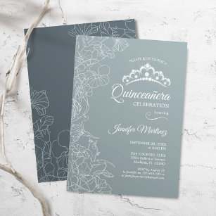 Steel Blue Quinceanera Party Invitation
