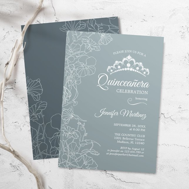Steel Blue Quinceanera Party Invitation (Creator Uploaded)