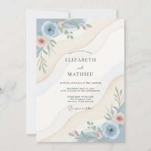 Steel Blue Ranunculus Eucalyptus Wedding Invitation