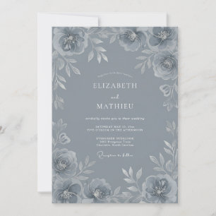 Steel Blue Refined Winter Wedding Invitation