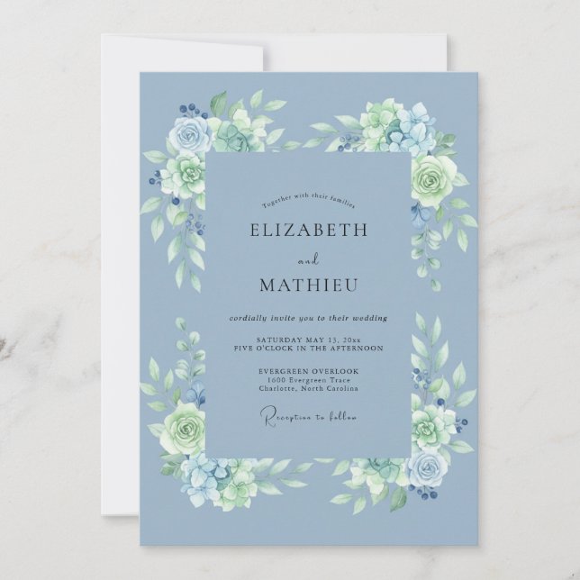 Steel Blue Regal Winter Wedding Invitation (Front)