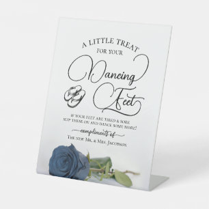 Steel Blue Rose Dancing Feet Flip Flop Wedding Pedestal Sign