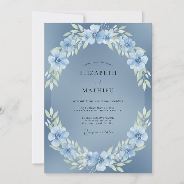 Steel Blue Serene Winter Wedding Invitation (Front)