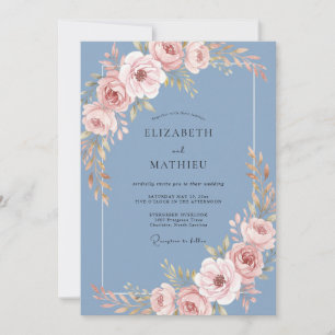 Steel Blue Soft Floral Wedding Invitation