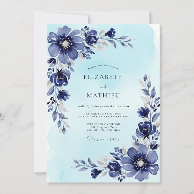 Steel Blue Splendid Winter Wedding Invitation (Front)