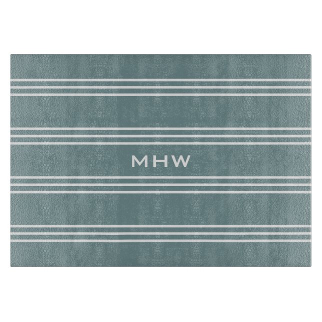 Steel Blue Stripes custom monogram cutting boards (Front)