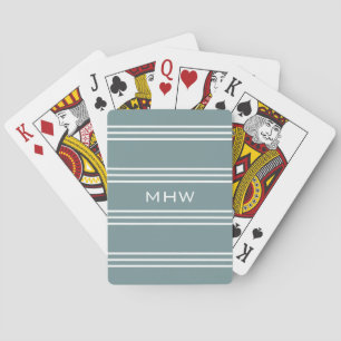 Steel Blue Stripes custom monogram playing cards