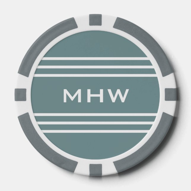 Steel Blue Stripes custom monogram poker chips (Front)