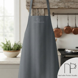 Steel Blue Stripes Monogram Wedding Apron
