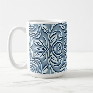 Steel Blue Symmetrical Embossed Floral Design Coffee Mug