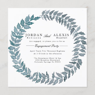 Steel Blue Vine | Watercolor Engagement Party Invitation