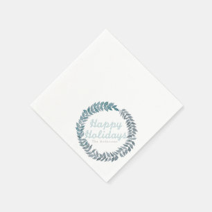 Steel Blue Vine Watercolor Holiday Napkin