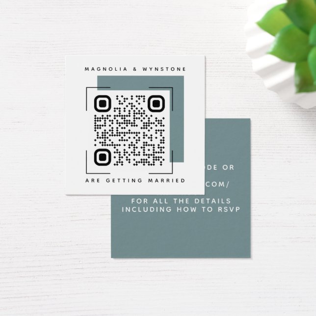 Steel Blue Wedding QR Code Enclosure Card (Desk)