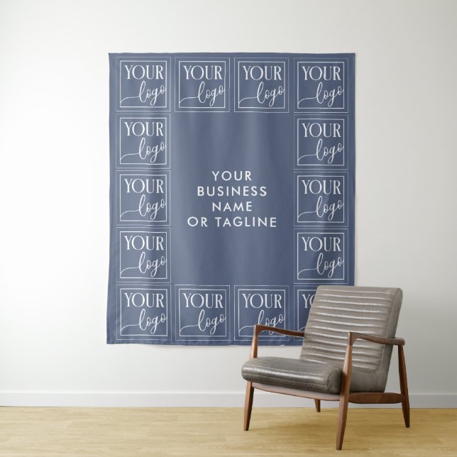 Steel Blue Your Logo & Text Backdrop Tapestry (In Situ)