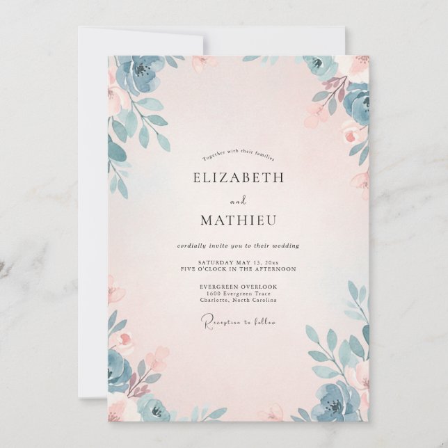 Steel Blush Foliage Eucalyptus Wedding Invitation (Front)