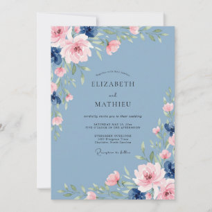 Steel Blush Petal Wedding Invitation