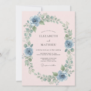 Steel Blush Wreath Wedding Invitation