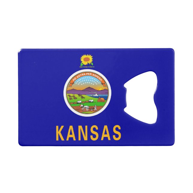 Steel Bottle Opener with flag of Kansas, USA (Front (Horizontal))