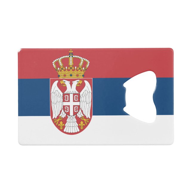 Steel Bottle Opener with flag of Serbia (Front (Horizontal))