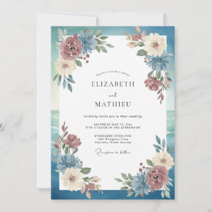 Steel Burgundy Foliage Eucalyptus Wedding Invitation