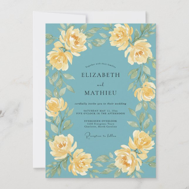 Steel Butter Peony Wedding Invitation (Front)