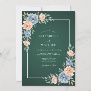 Steel Coral Foliage Sage Wedding Invitation