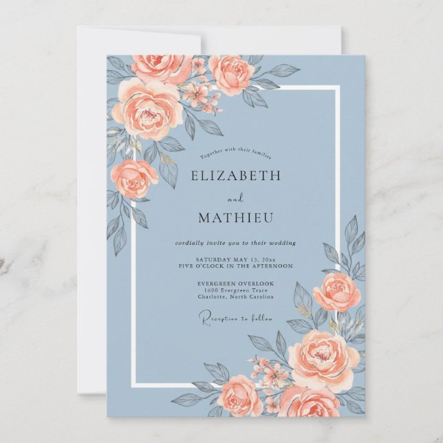 Steel Coral Rose Wedding Invitation (Front)