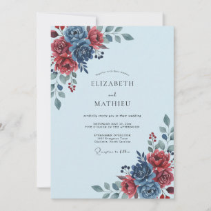 Steel Crimson Blossom Wedding Invitation