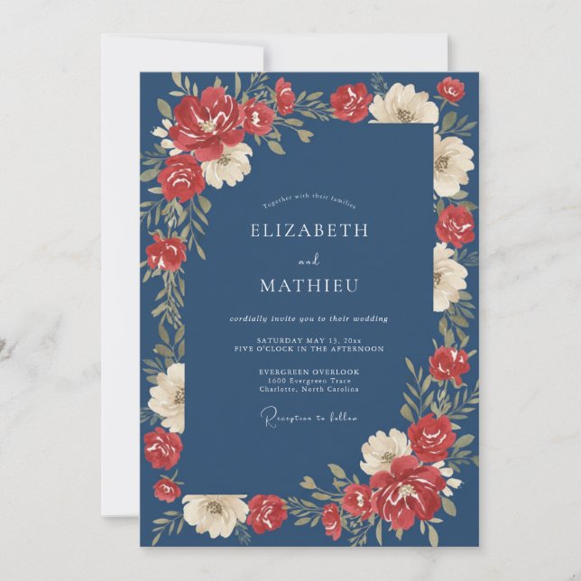 Steel Crimson Petal Wedding Invitation (Front)