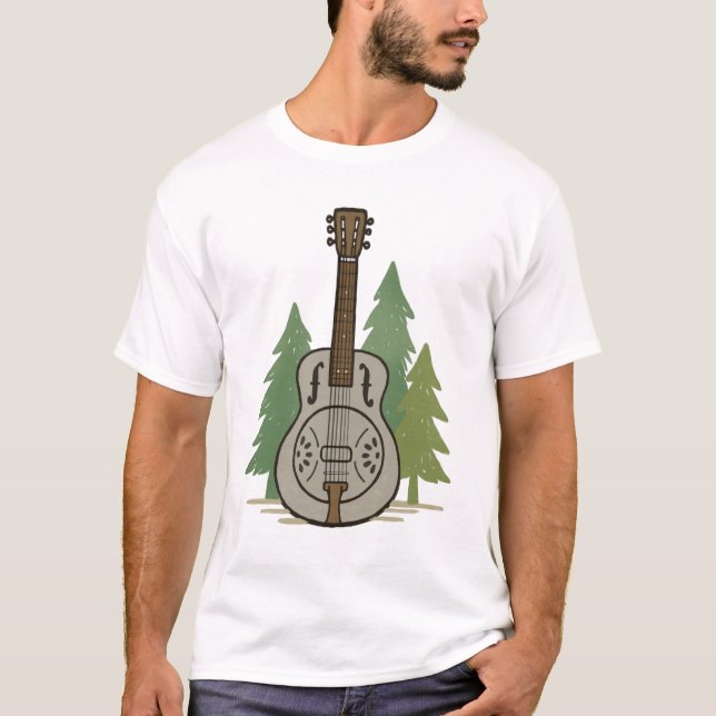 Steel Dobro Forest – Rustic Music Lover Art T-Shirt (Front)
