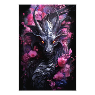 Steel Dragon in Flowers Photo Print