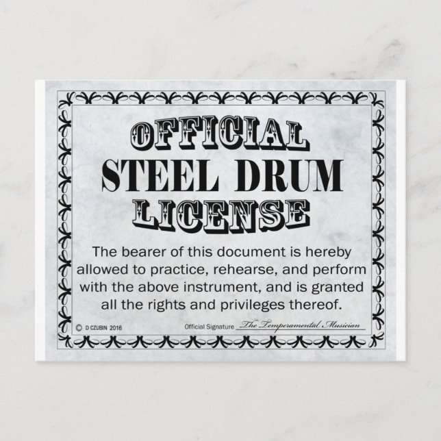 Steel Drum License Postcard (Front)