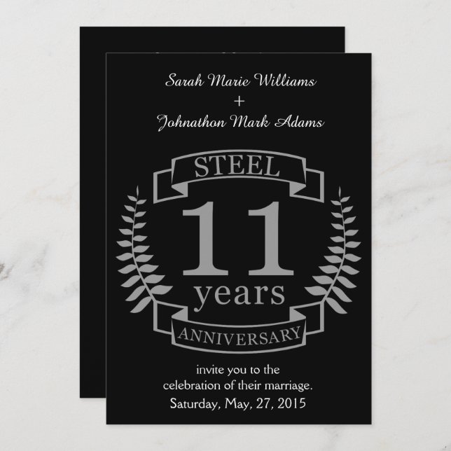 Steel Eleventh wedding anniversary 11 years Invitation (Front/Back)