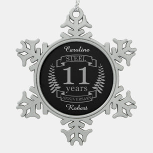 Steel Eleventh wedding anniversary 11 years Snowflake Pewter Christmas Ornament