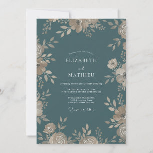 Steel Gold Foliage Soft Eucalyptus Wedding Invitation