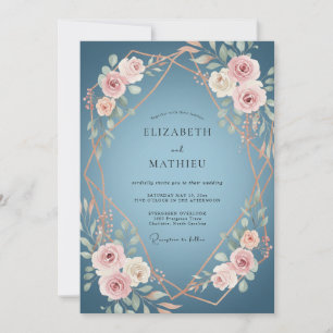 Steel Gold Ranunculus Muted Eucalyptus Wedding Invitation