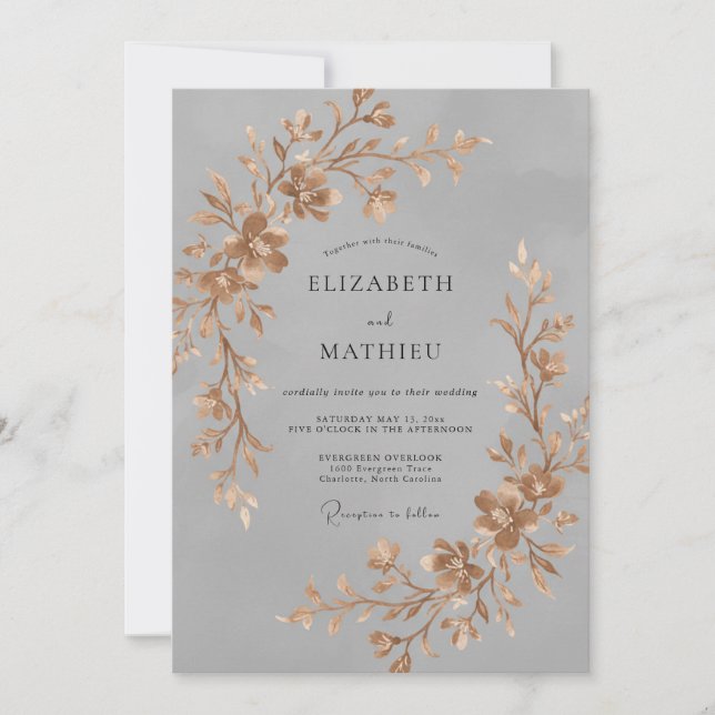 Steel Gold Vine Wedding Invitation (Front)