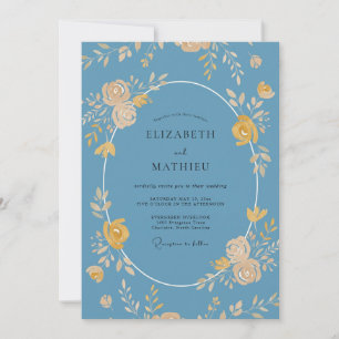 Steel Gold Wreath Wedding Invitation